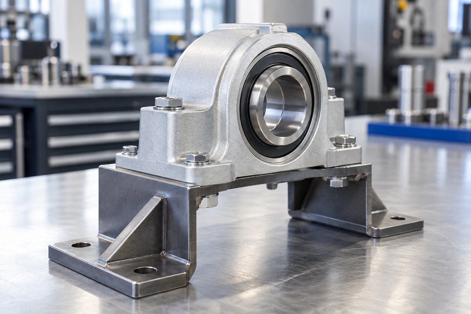 Aluminum bearing housing and mating steel support bracket