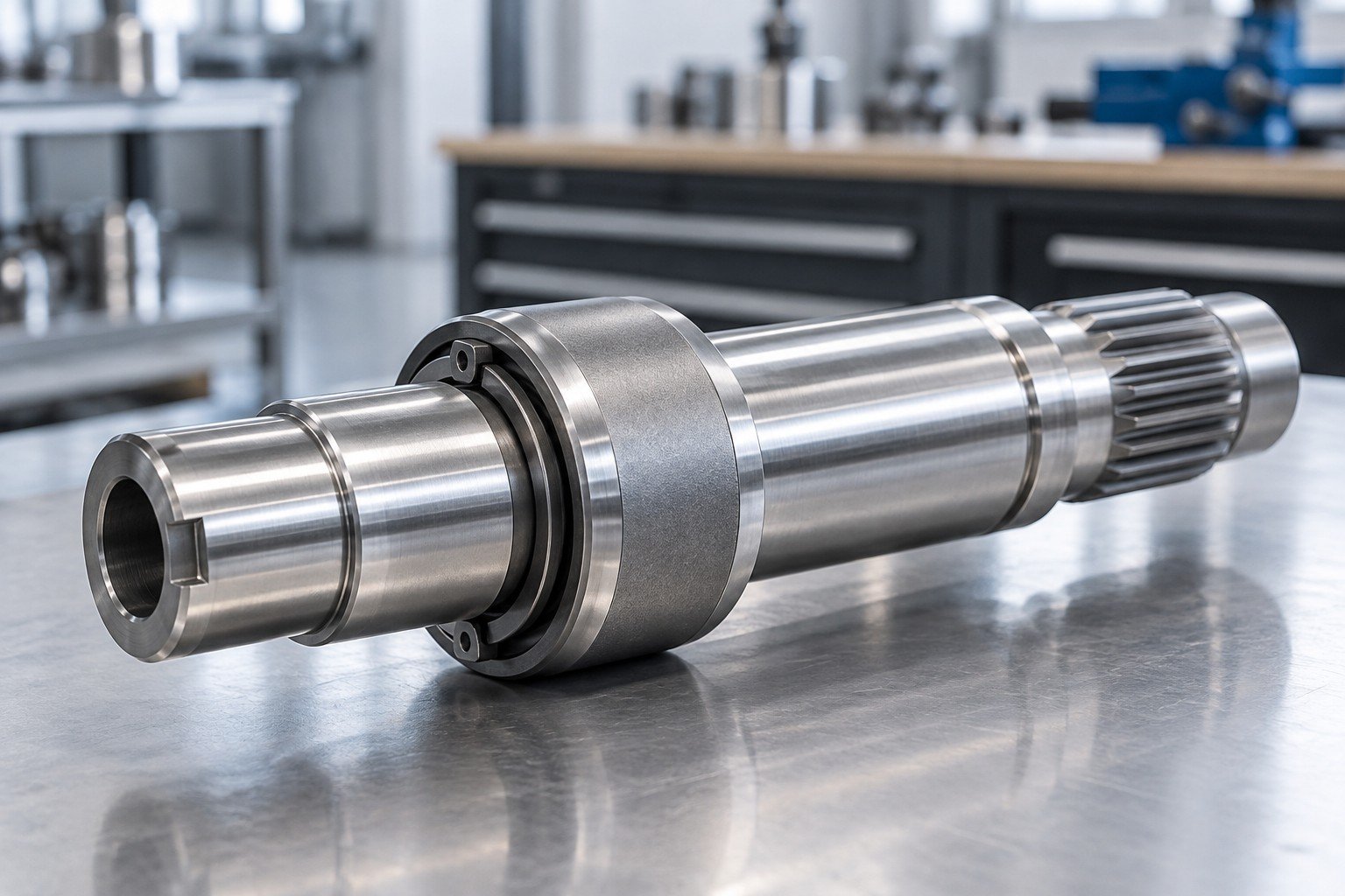 Steel shaft and hardened spacer with retaining ring