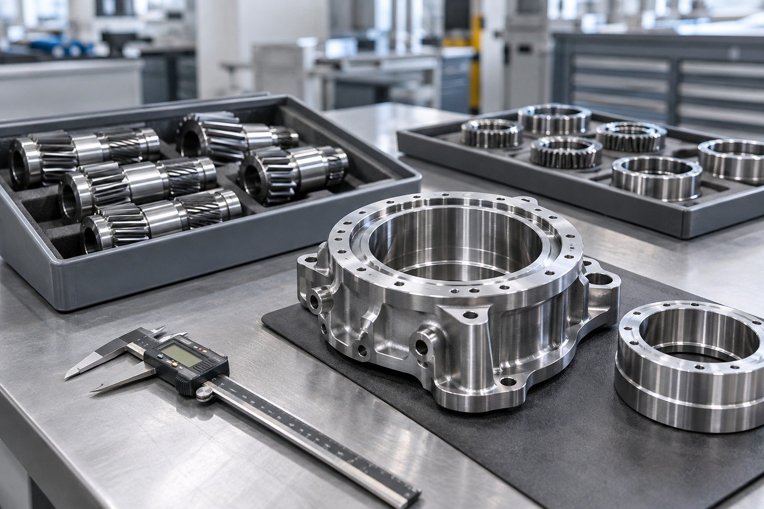 Mechanical components in trays with caliper for incoming dimensional review