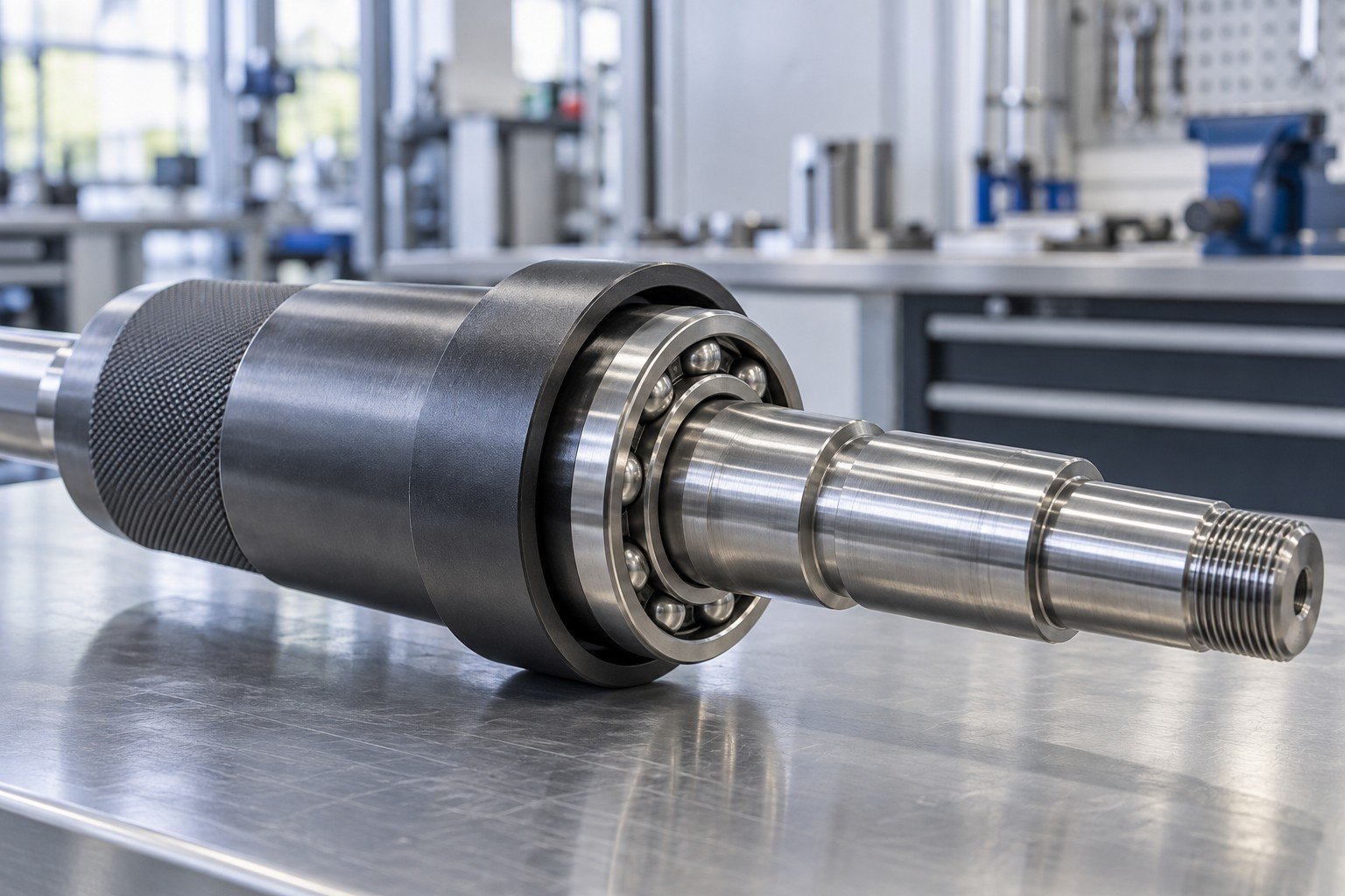 Bearing and stepped shaft aligned with tubular installation tool supporting inner ring