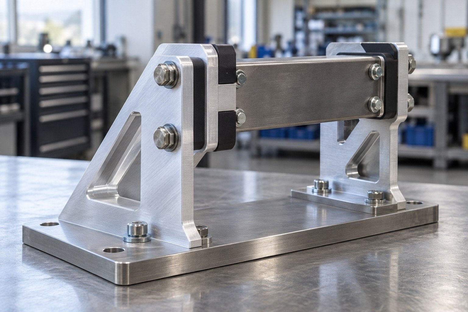 Contrasting aluminum and steel bracket components and insulating polymer spacers