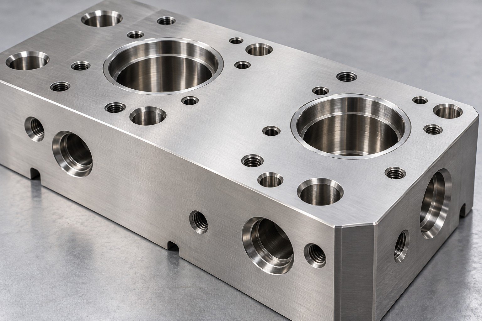 Illustrative solid exterior mounting datum face on a CDU connection block concept, not documentary company or customer photography