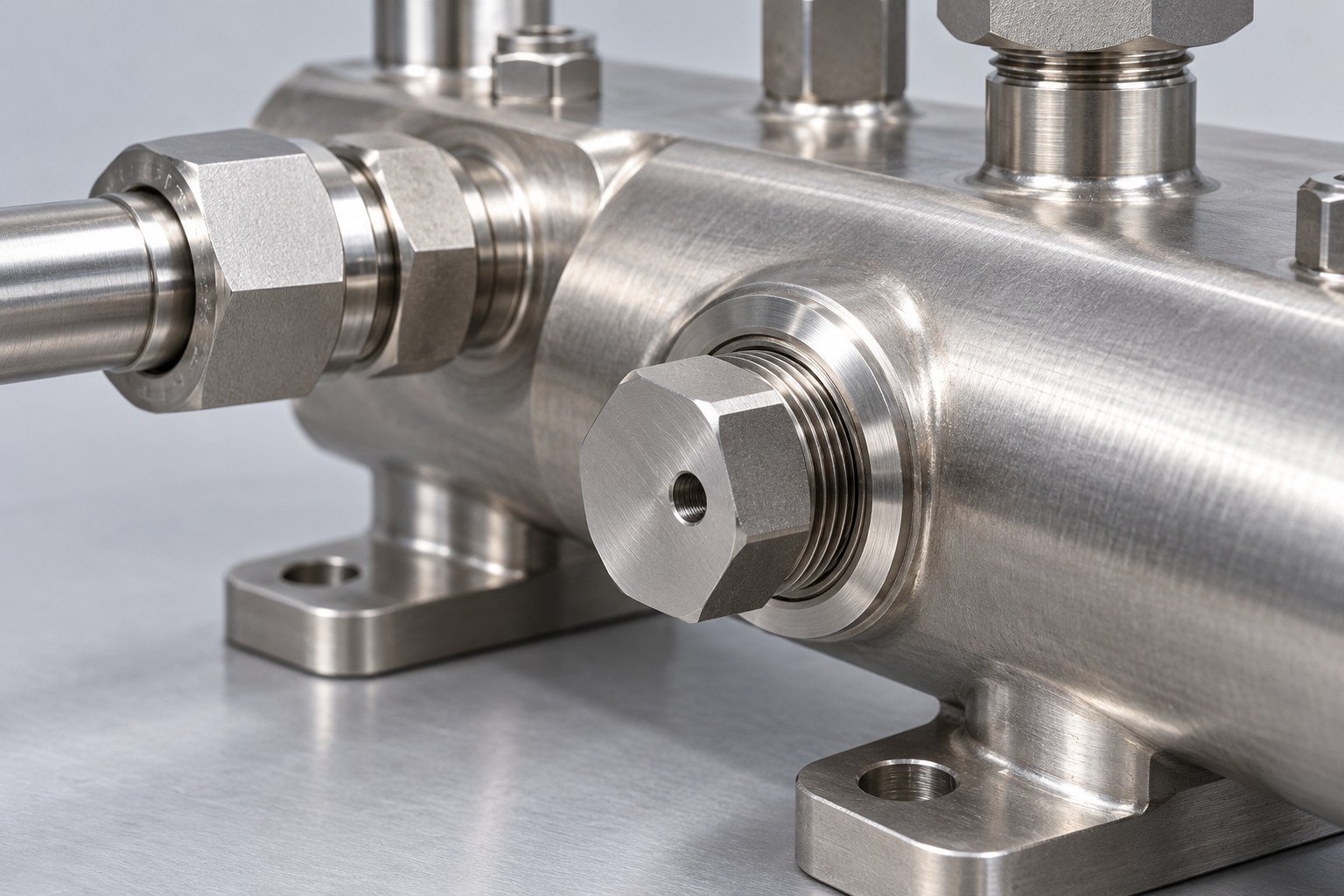 Illustrative ports and passage closures review for CDU component parts concept, not documentary company or customer photography
