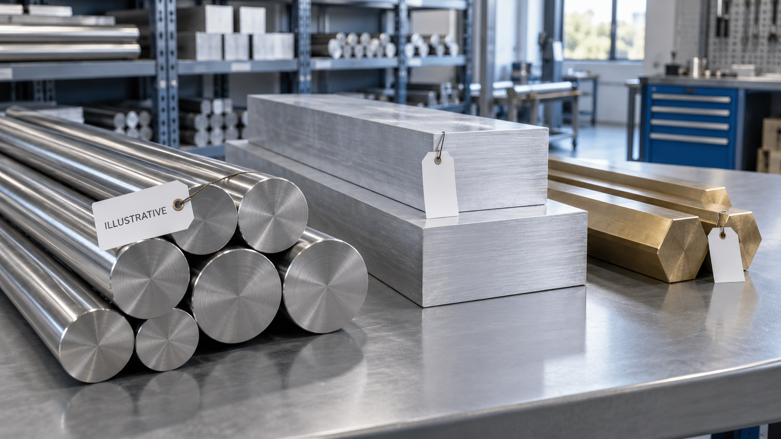 Illustrative metal stock with example inventory identification tags