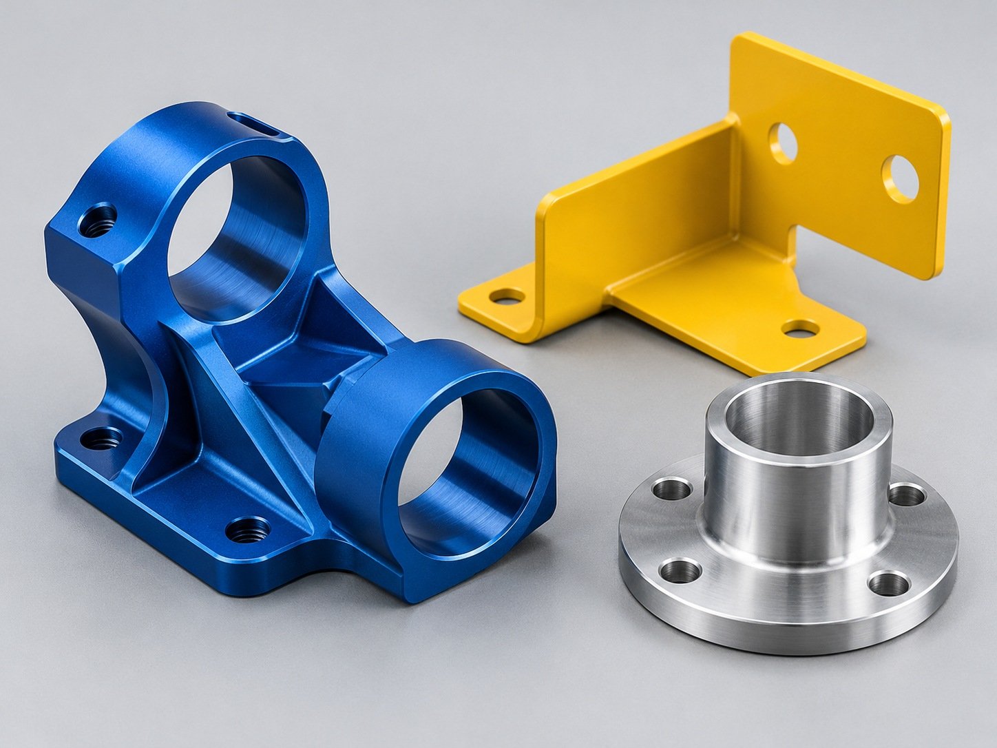 Illustrative other aluminum alloys blue sensor mount, yellow sheet bracket and silver collar — illustrative concept