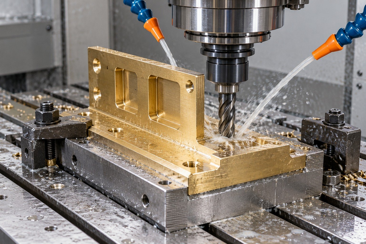 Machining review of a brass architectural angle bracket — illustrative generated component concept