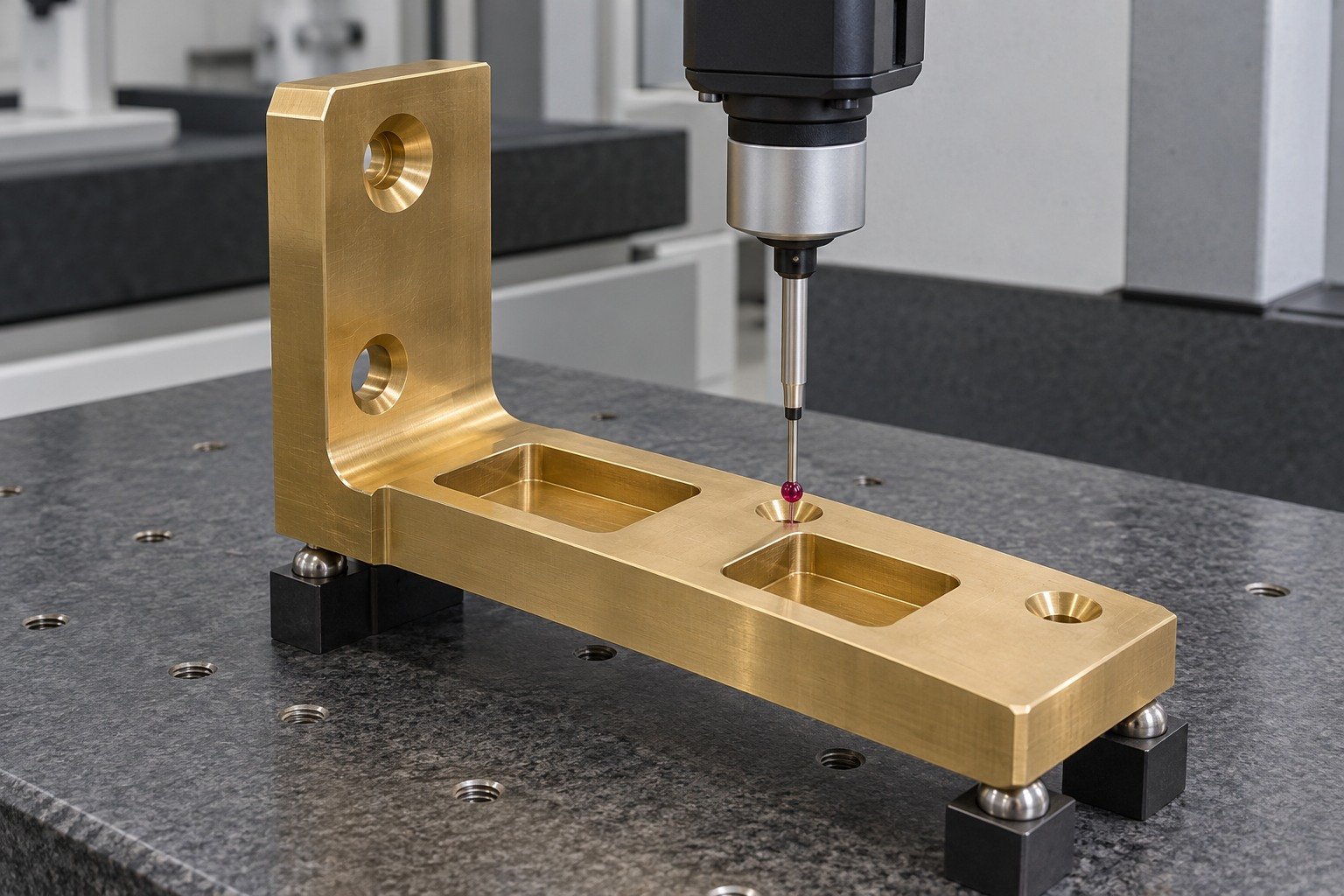 Records review of a brass architectural angle bracket — illustrative generated component concept