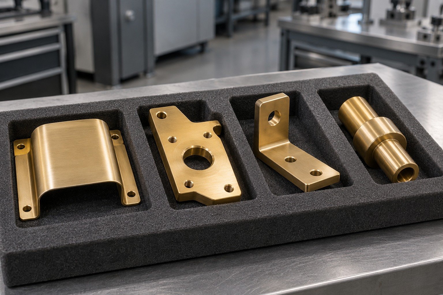Distinct brass selection concepts in separate pockets — illustrative generated component concept
