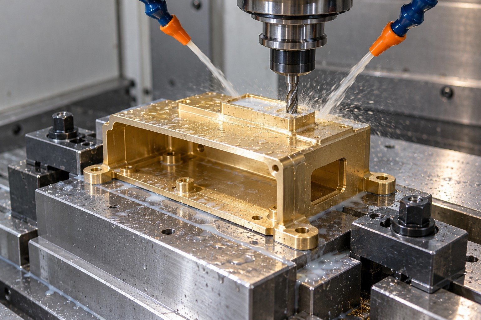 Machining review of a brass formed shield cover — illustrative generated component concept