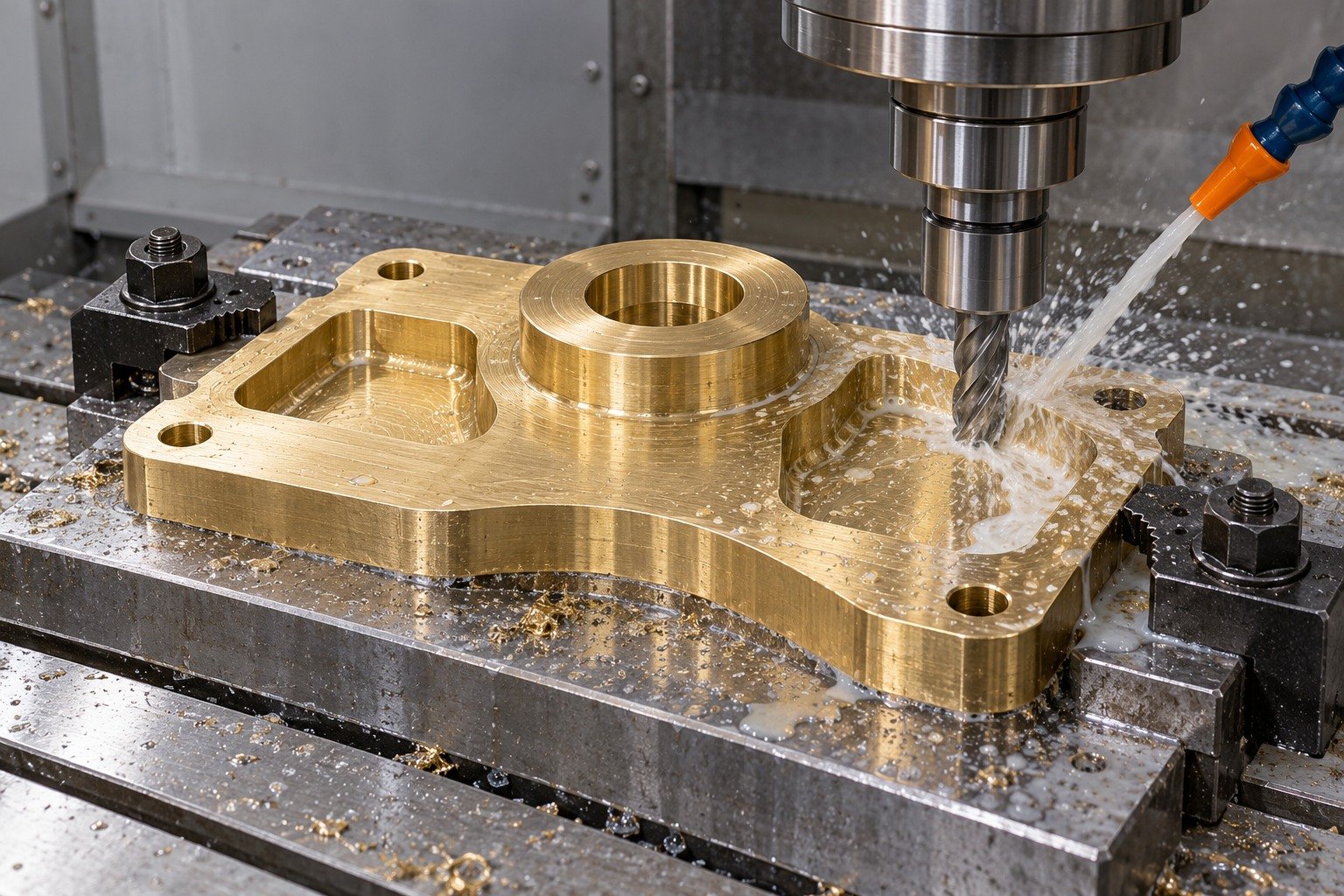 Machining review of a brass muntz mounting plate — illustrative generated component concept
