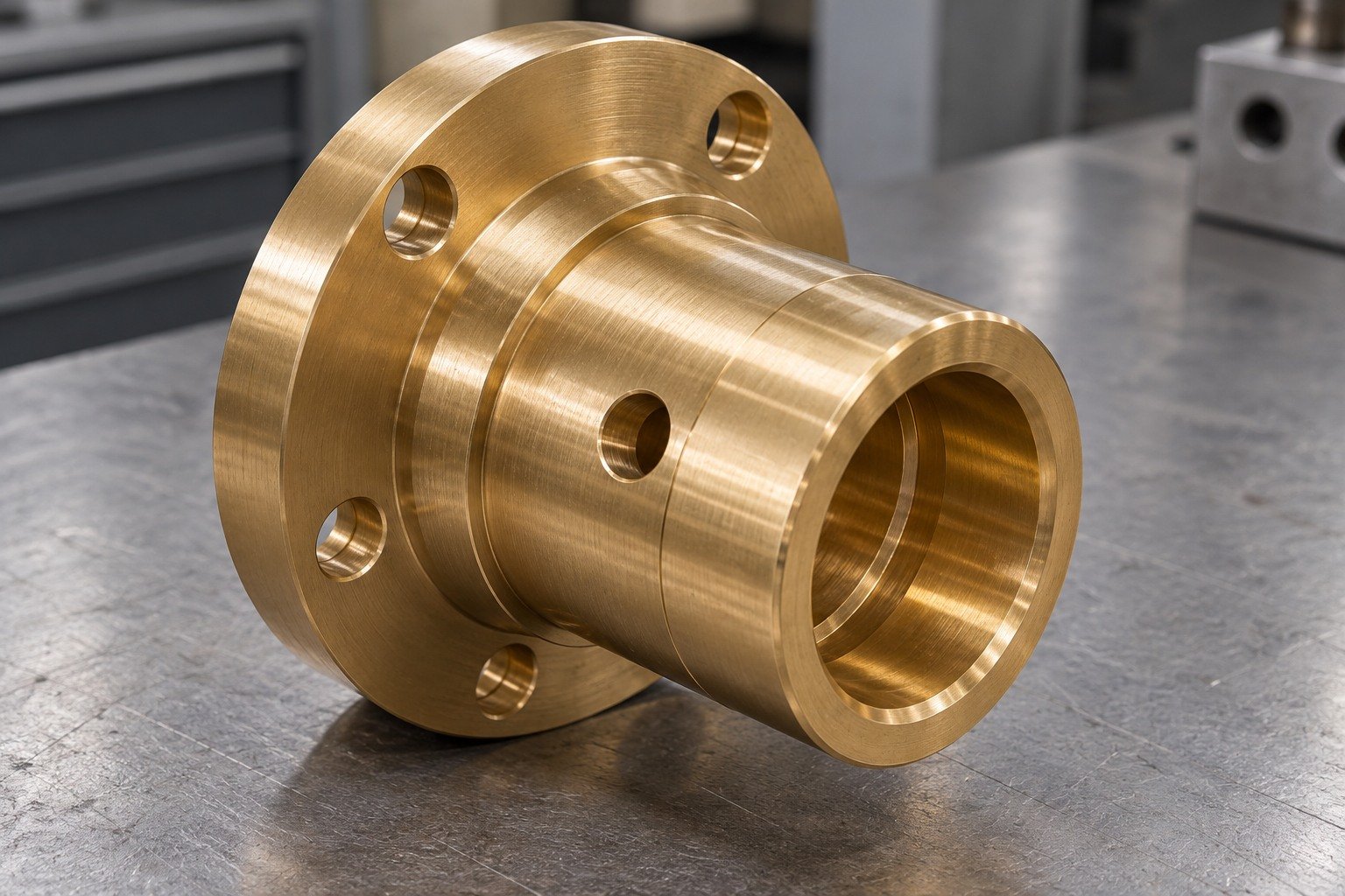 Brass sleeve bore and cross-hole access — illustrative generated component concept