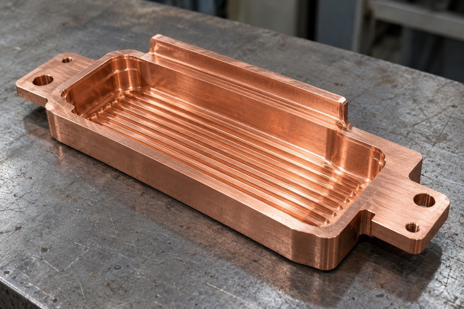 Copper channel edges and working-land detail — illustrative generated component concept