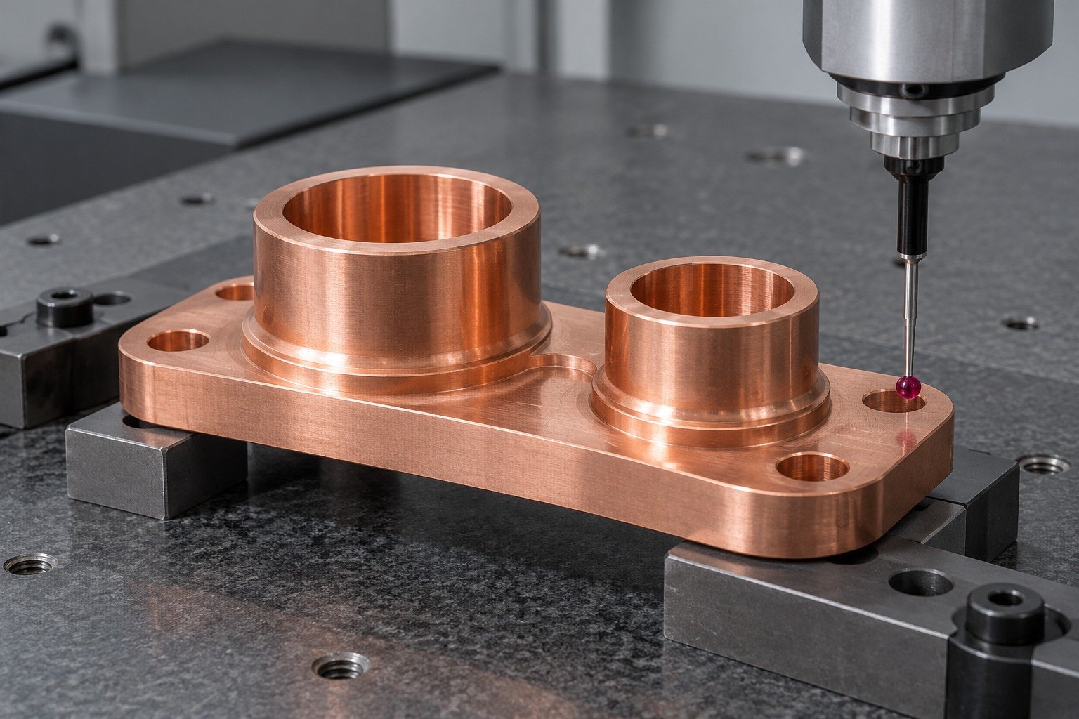 Datum inspection of a copper brazed assembly flange — illustrative generated component concept