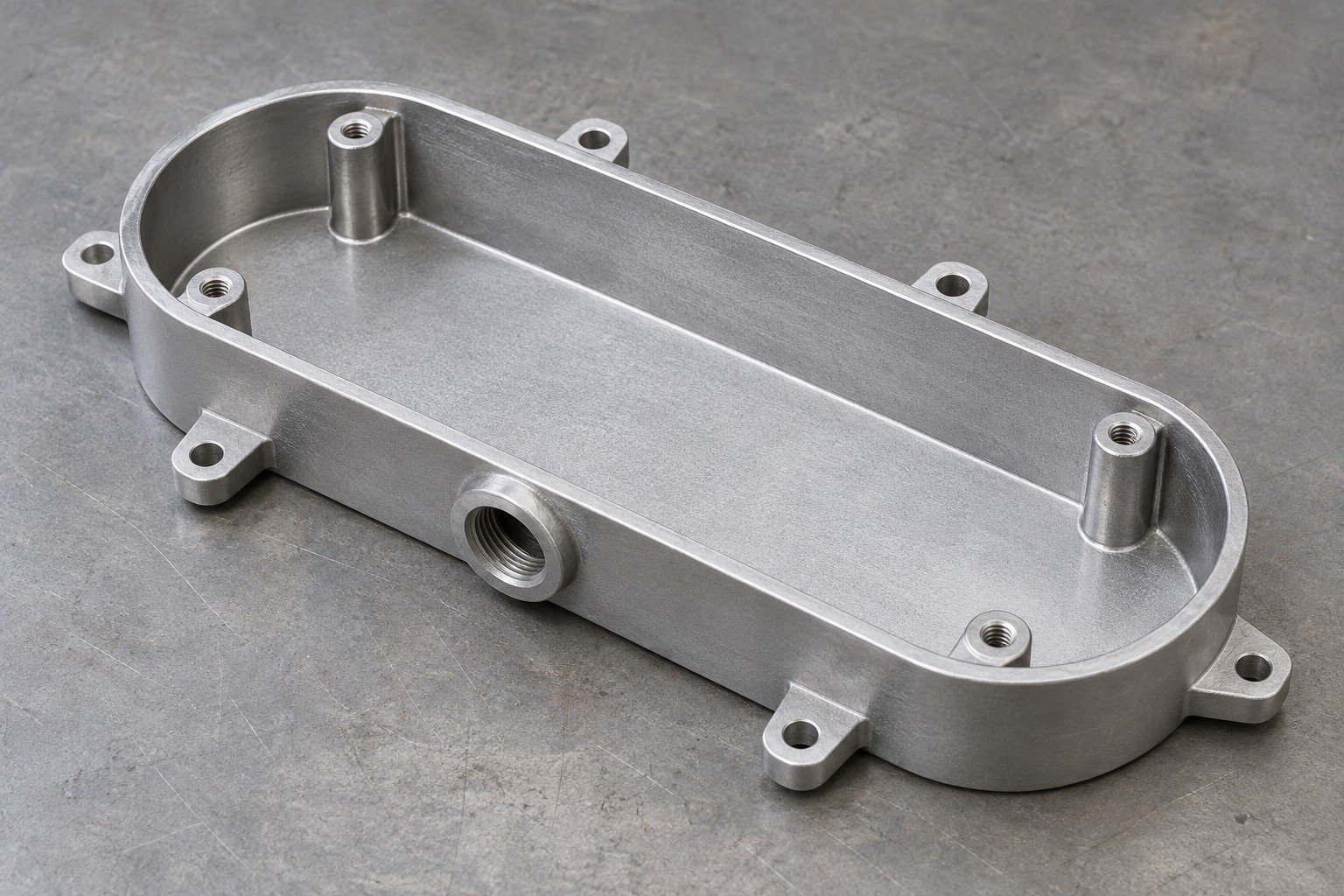 specialty zinc-alloy oblong junction enclosure part concept — illustrative generated component concept