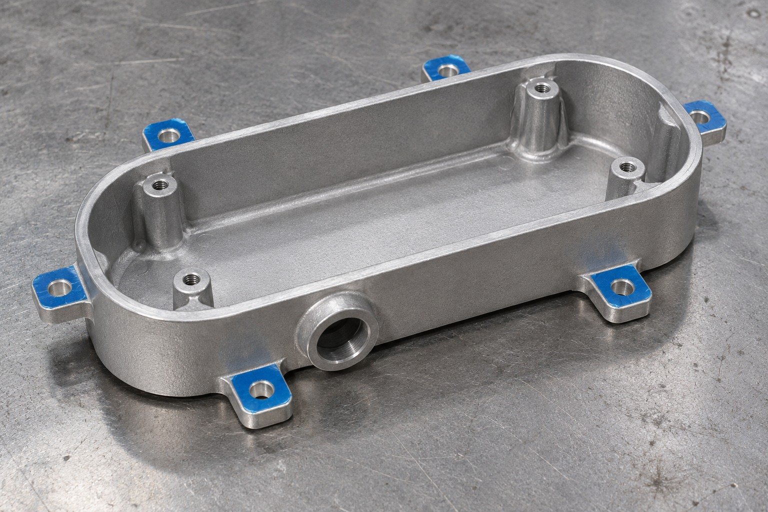 specialty zinc-alloy oblong junction enclosure riskfinish concept — illustrative generated component concept
