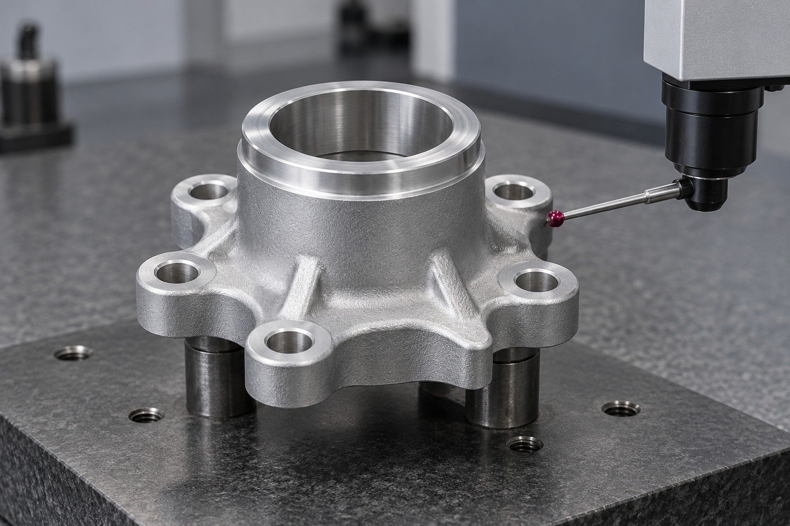 specialty zinc-alloy six lobe locating hub records concept — illustrative generated component concept