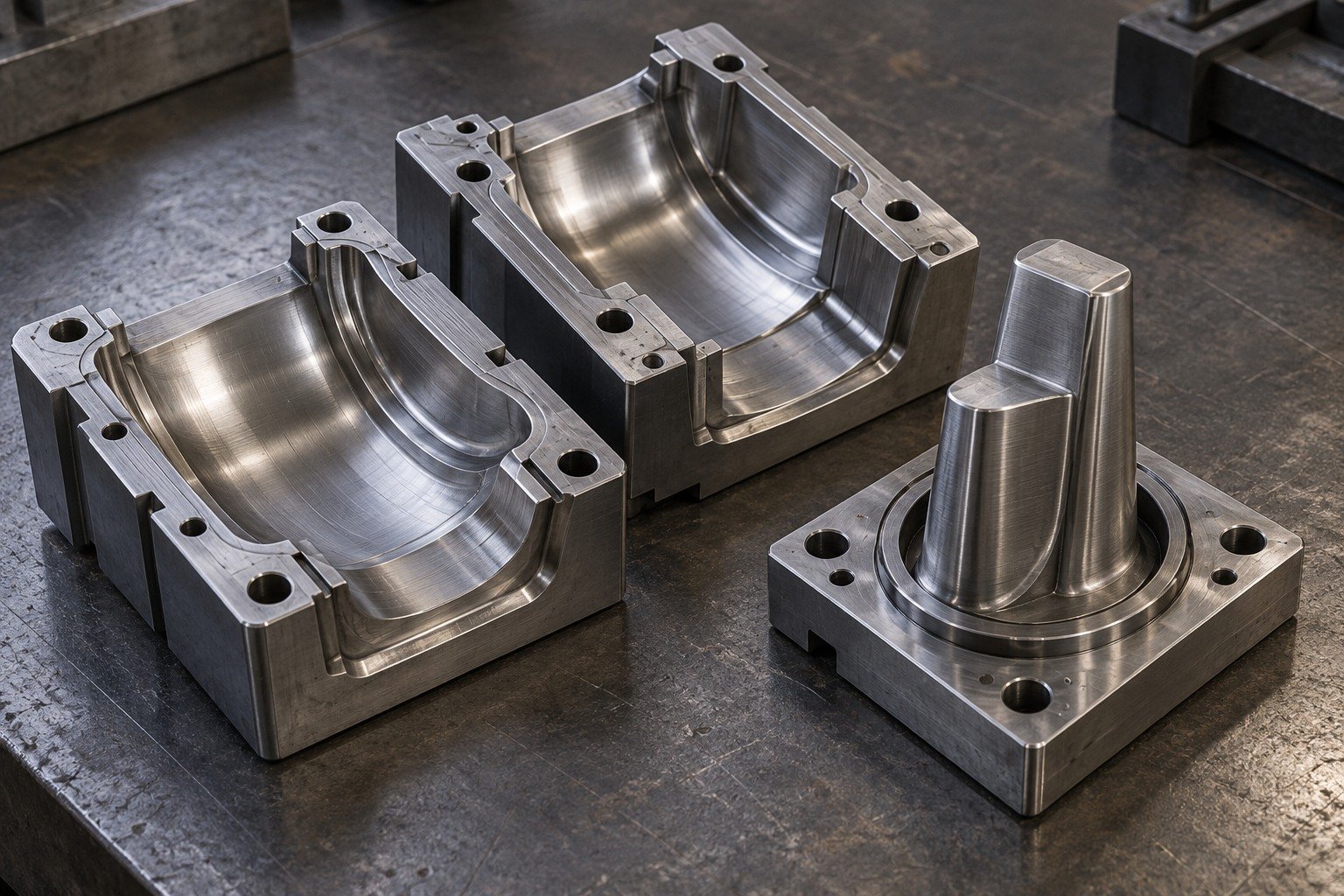 Illustrative P20 shell cavity insert, ribbed core and locating ring tooling concept
