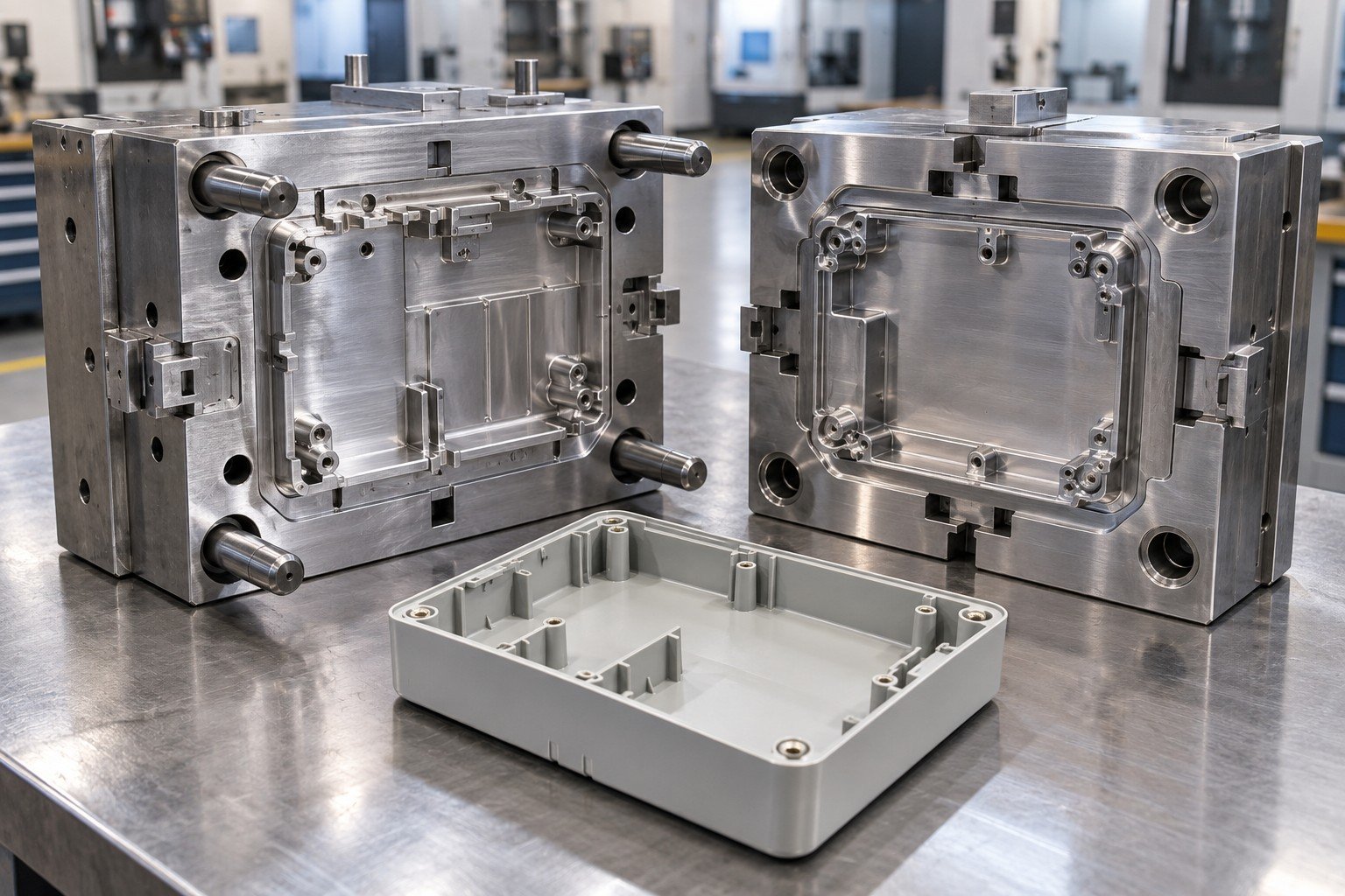 Prototype ABS instrument enclosure with ribs bosses and matching cavity insert