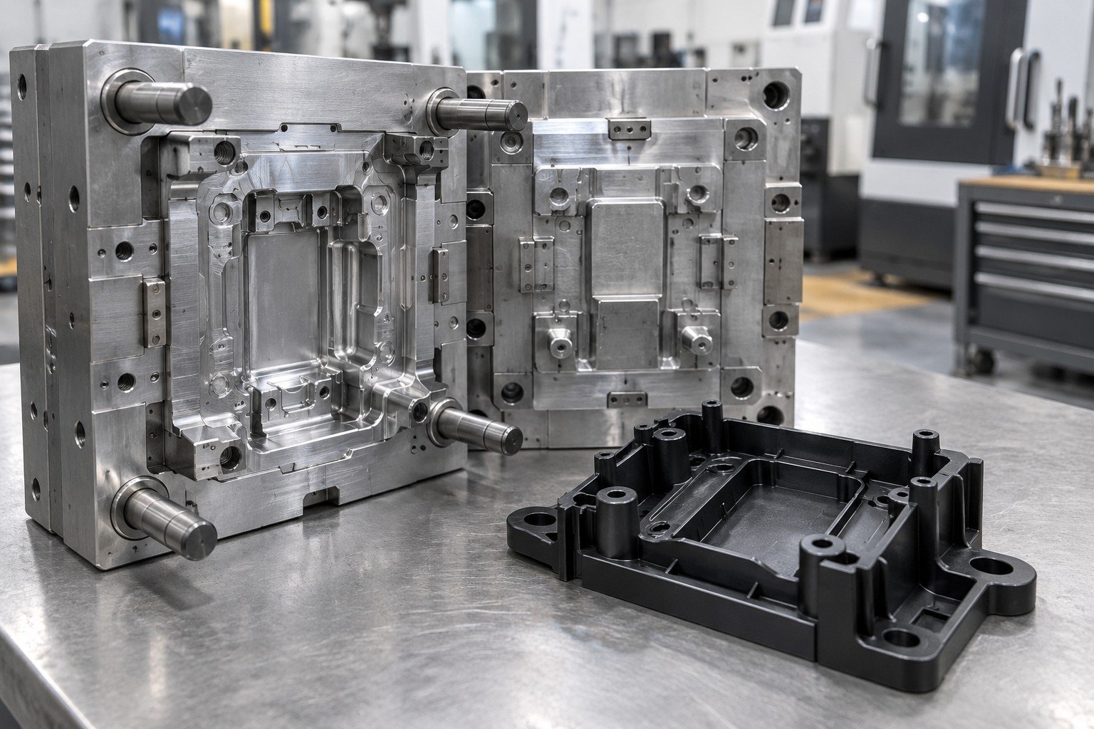 Prehardened steel prototype core and black polymer mounting bracket