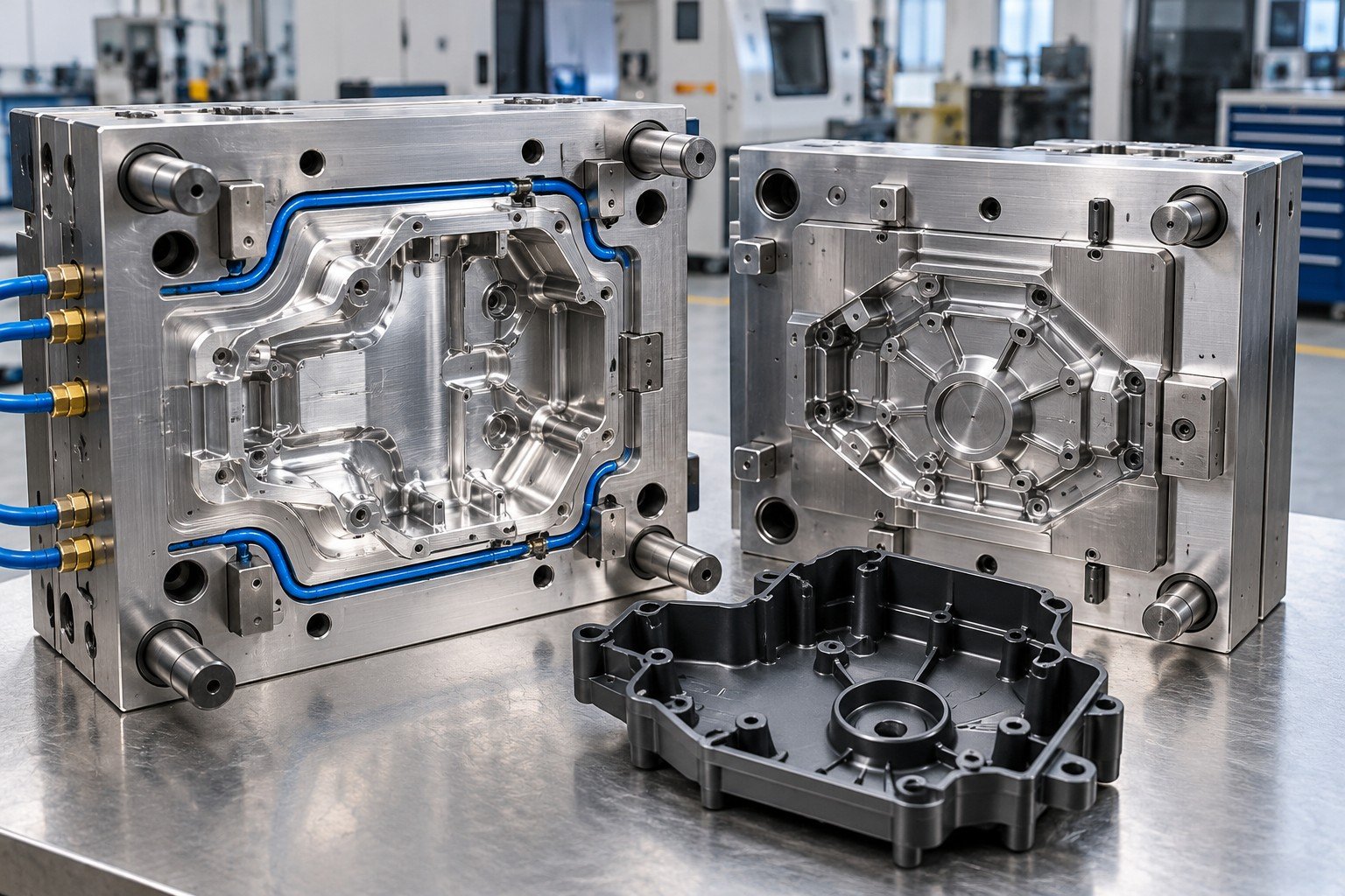 7075-type aluminum mold insert with machined cooling ports, no grade stamps or claims