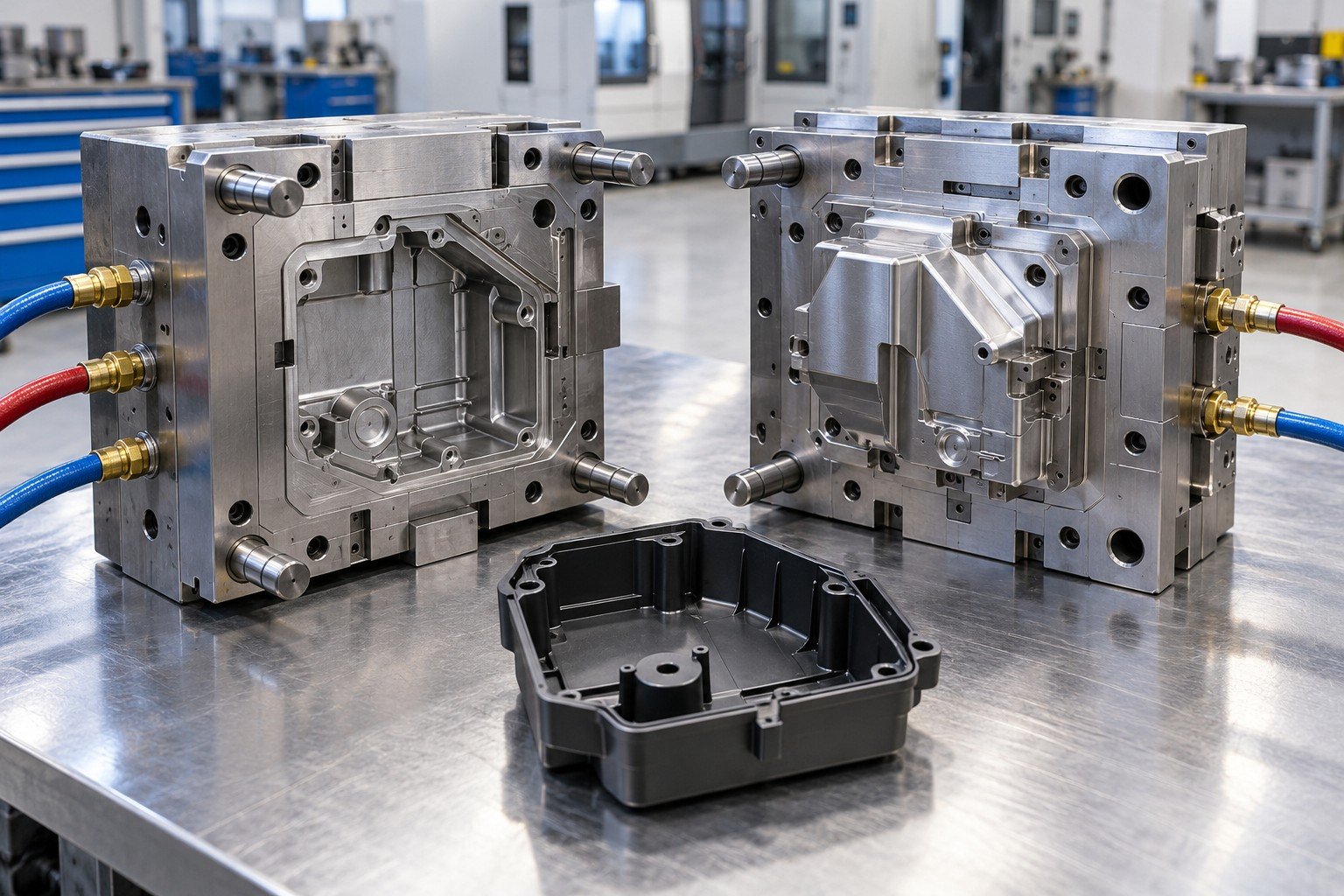 Mold insert with drilled cooling ports and hose fittings, no impossible transparent metal