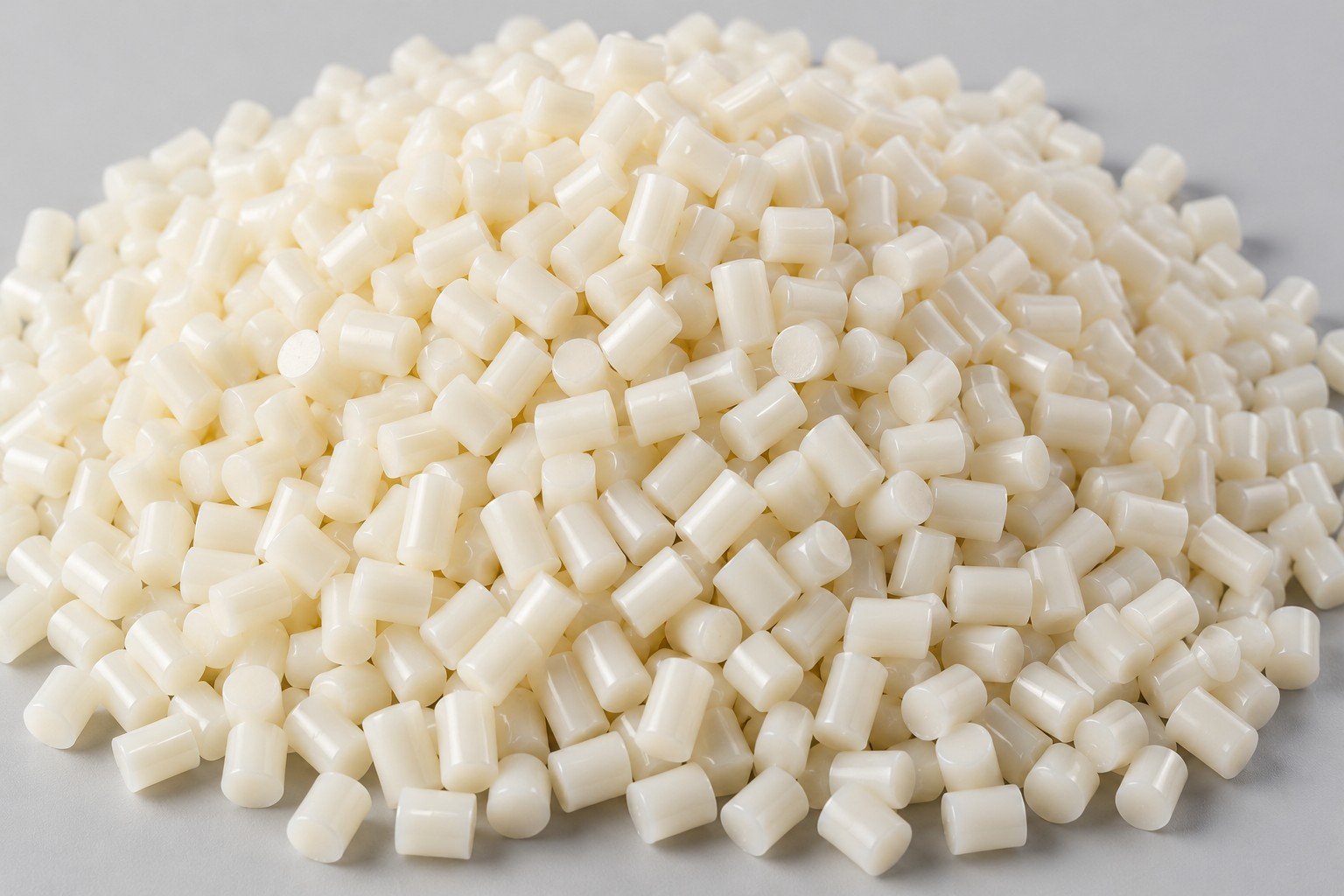 PBT raw resin pellets — illustrative generated material concept, not material identity evidence