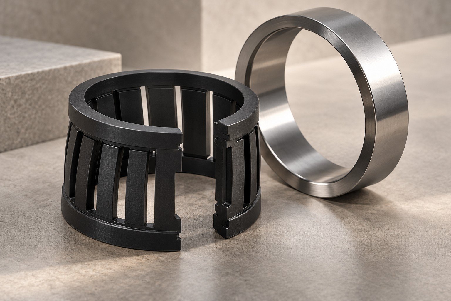 TECAPEEK PVX black process & fit component — illustrative generated concept