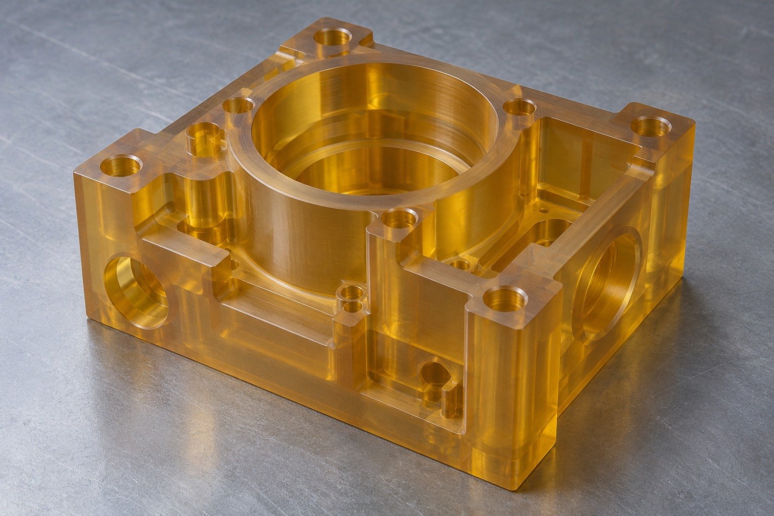 PEI amber cnc mounting block — illustrative generated concept