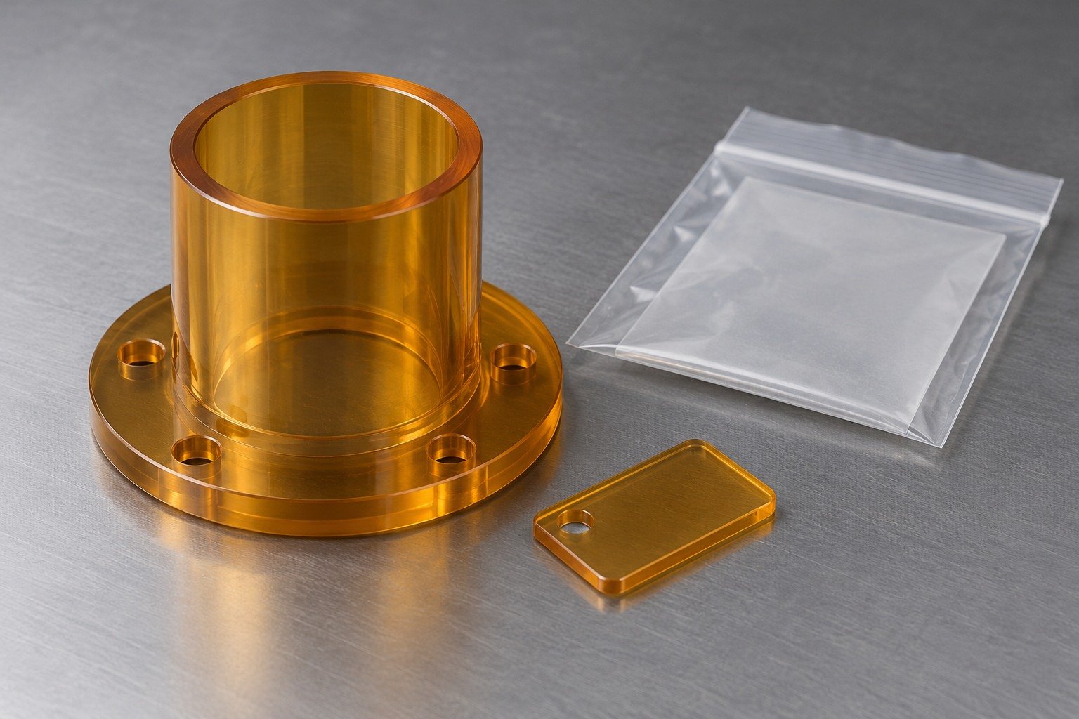 PEI amber flanged sleeve sample — illustrative generated concept