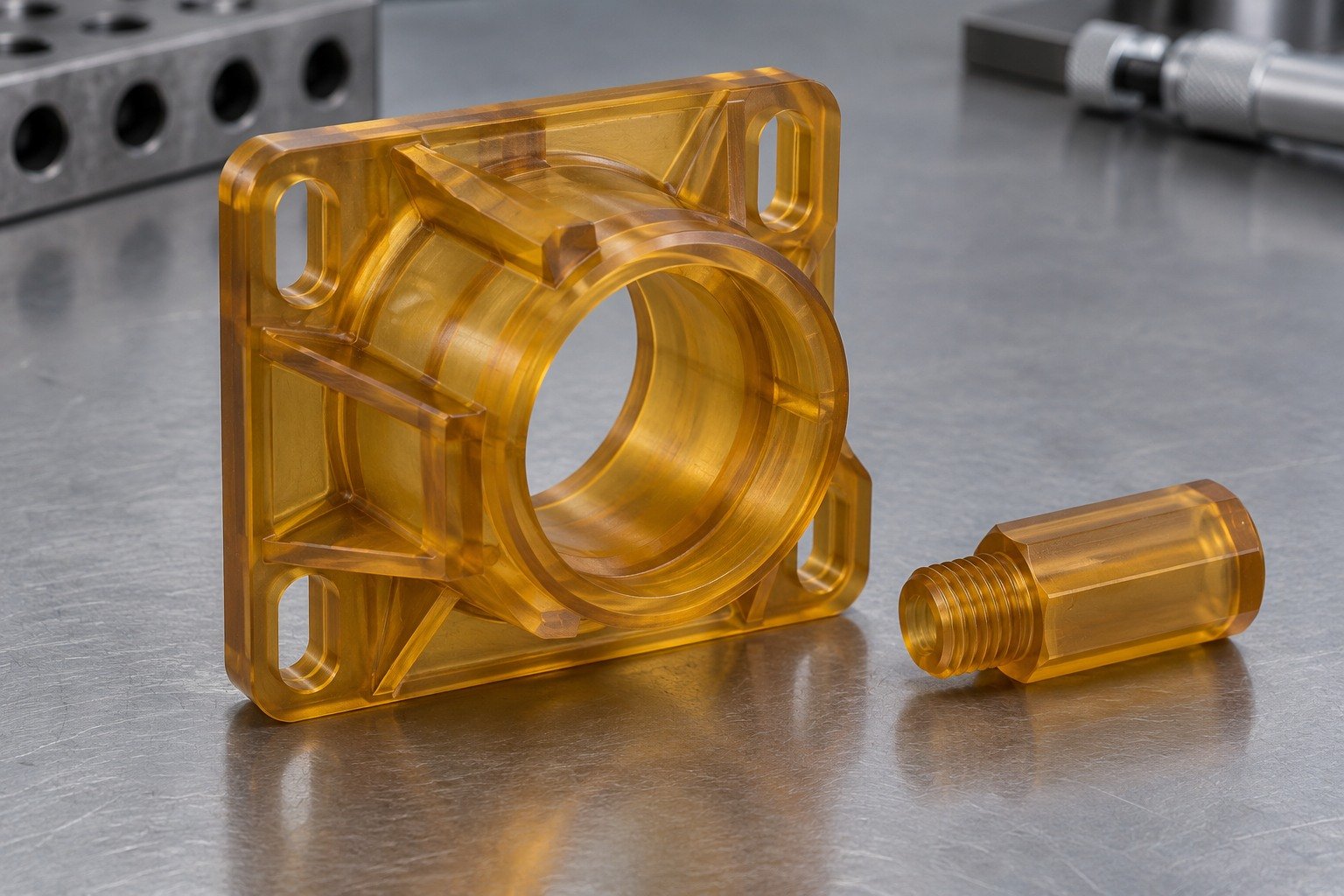 Illustrative amber PEI offset-bore housing assembly concept