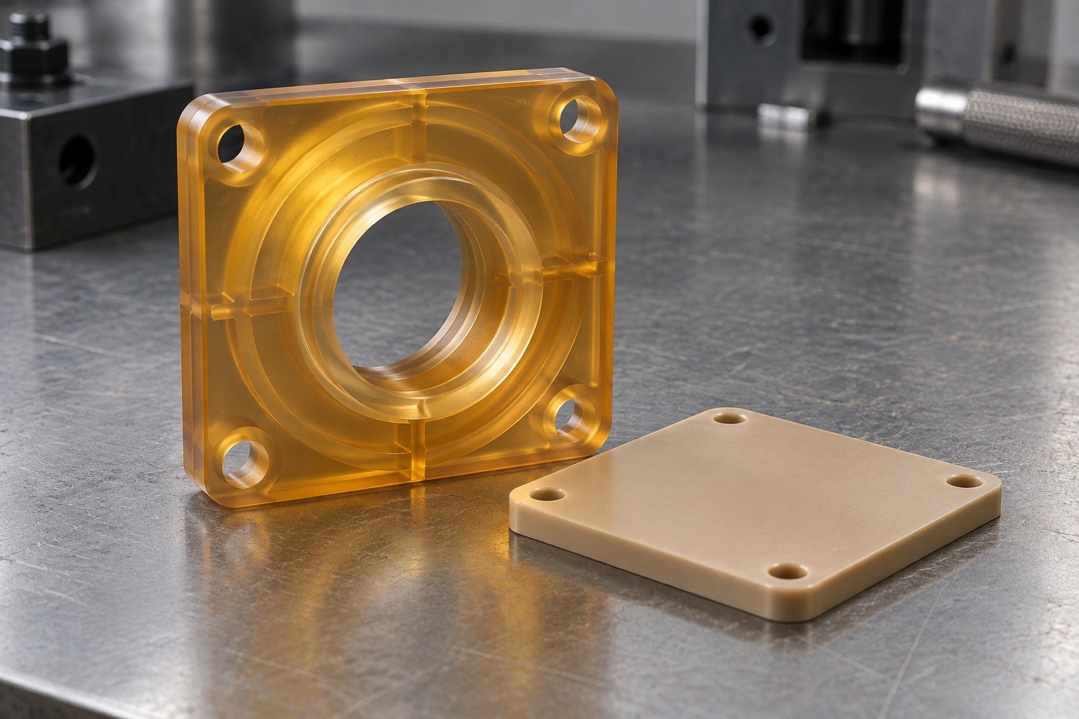 PEI amber stepped bore support — illustrative generated concept