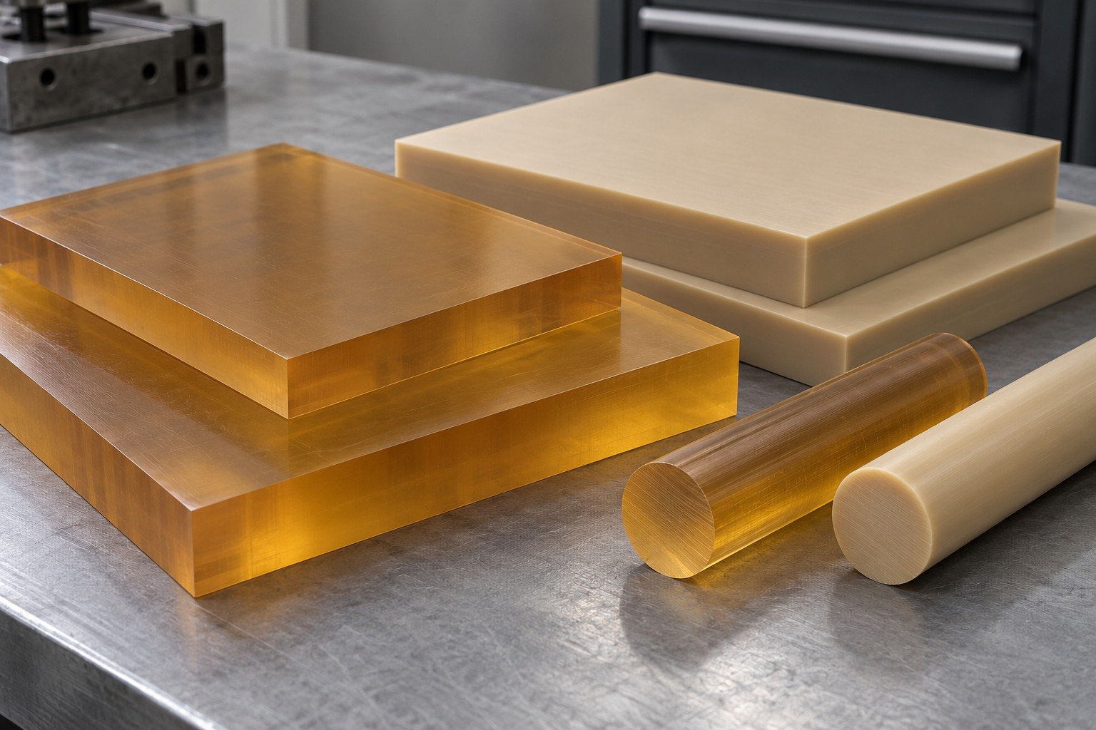 PEI amber stock plate and rods — illustrative generated concept