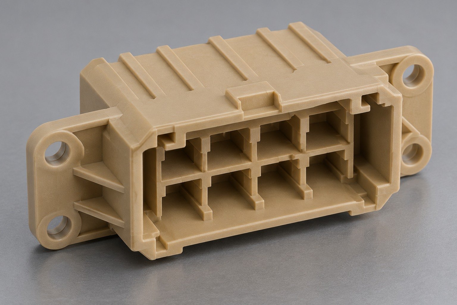 PEI opaque molded connector shell — illustrative generated concept