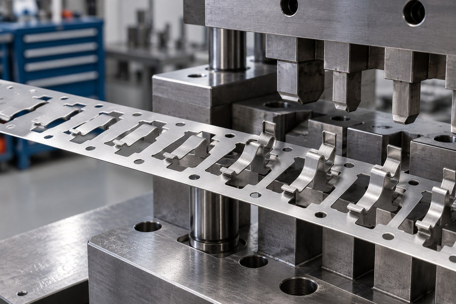 Keep the Part Supported at Every Station — illustrative stamping tooling concept