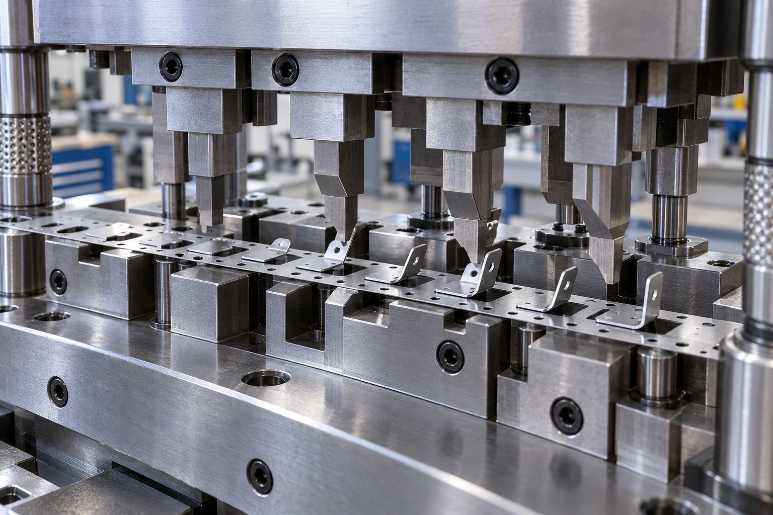 Forming & Cut-Off Stations — illustrative stamping tooling concept