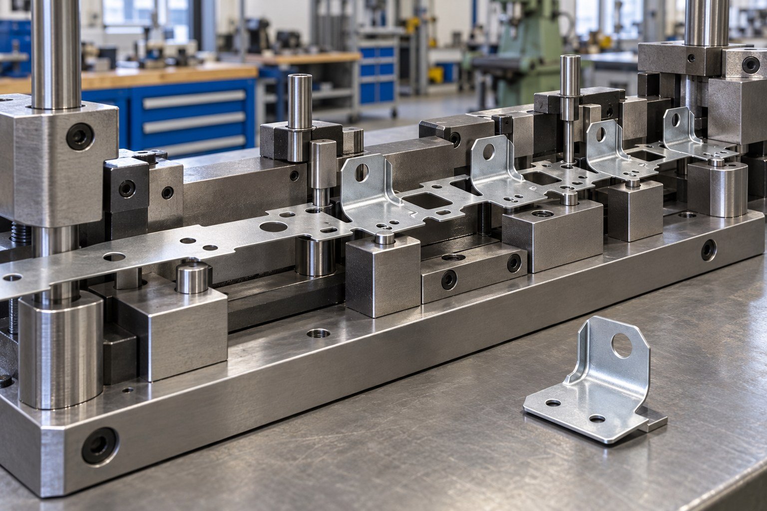 Connect Strip Behavior to Finished-Part Results — illustrative stamping tooling concept