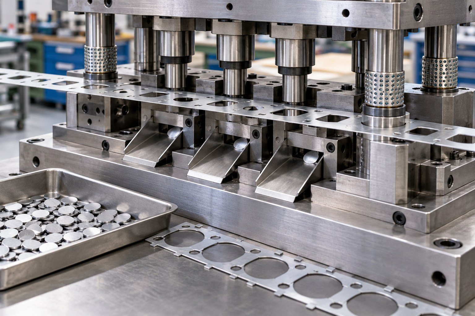 Give Every Scrap Piece a Defined Exit — illustrative stamping tooling concept