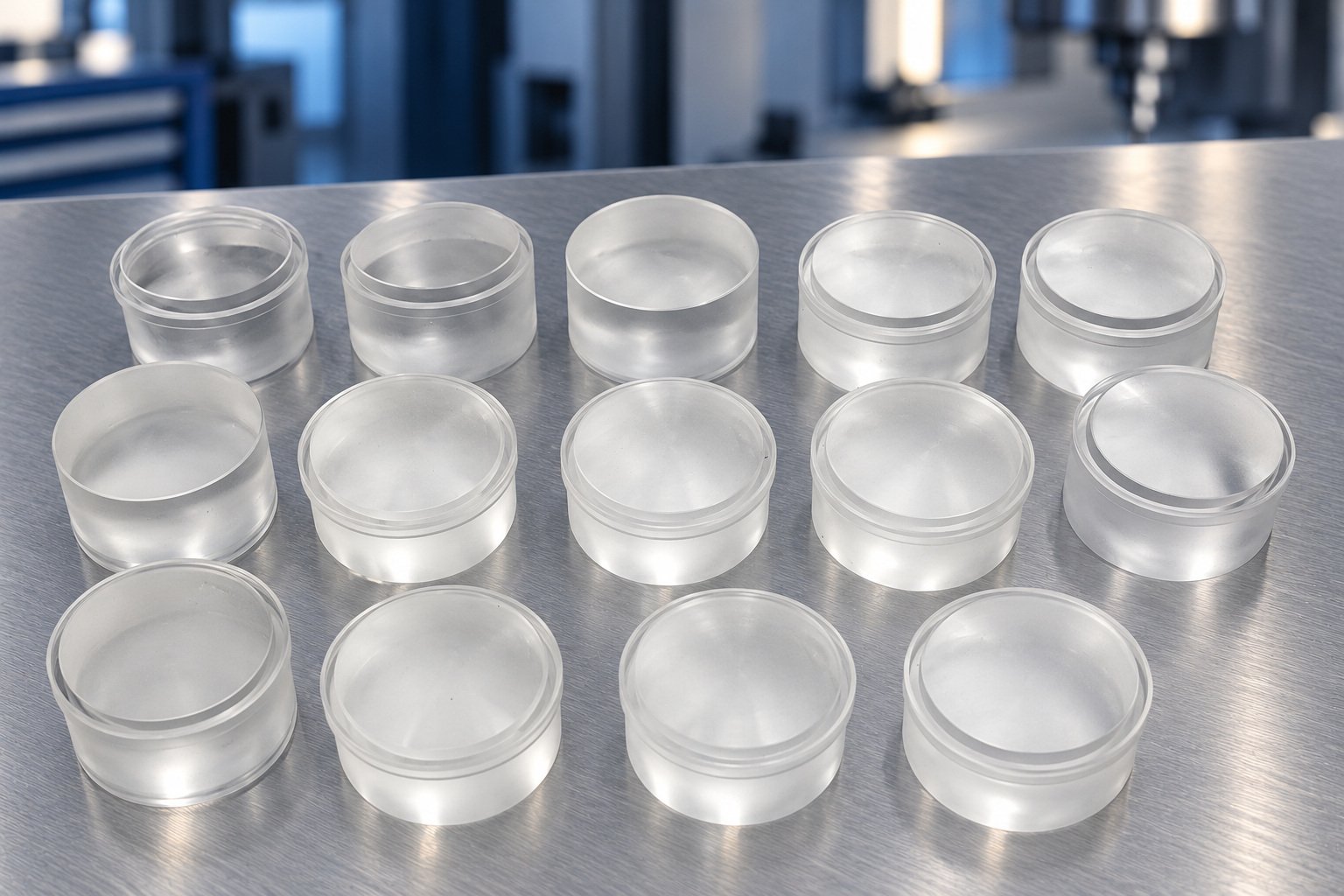 Clear acrylic cylindrical components for receiving review — illustrative generated concept