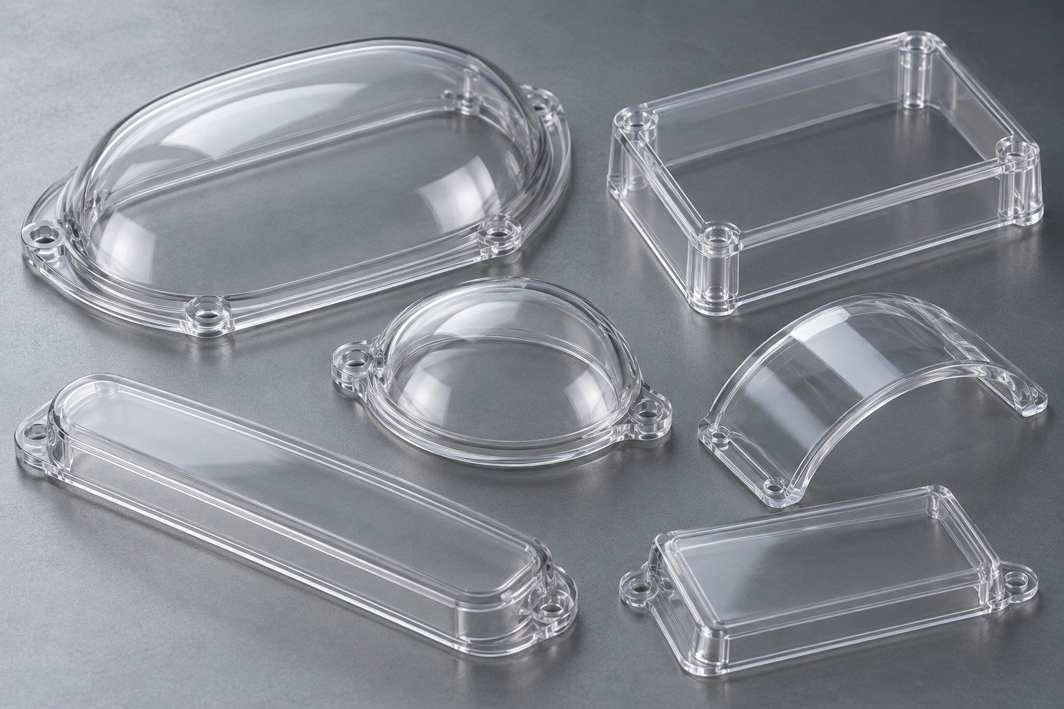 Polycarbonate PC clear protective cover shapes — illustrative generated component concept