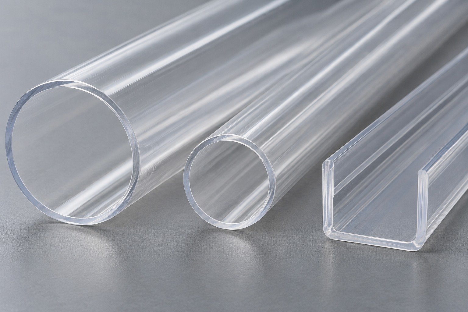 Polycarbonate PC clear tubes and u profile — illustrative generated component concept