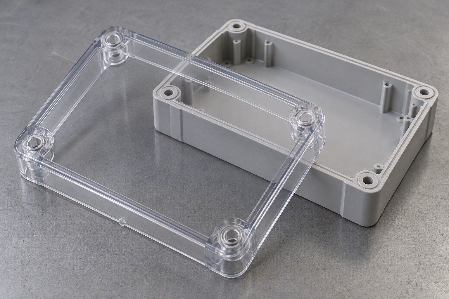 Polycarbonate PC ribbed molded clear cover — illustrative generated component concept