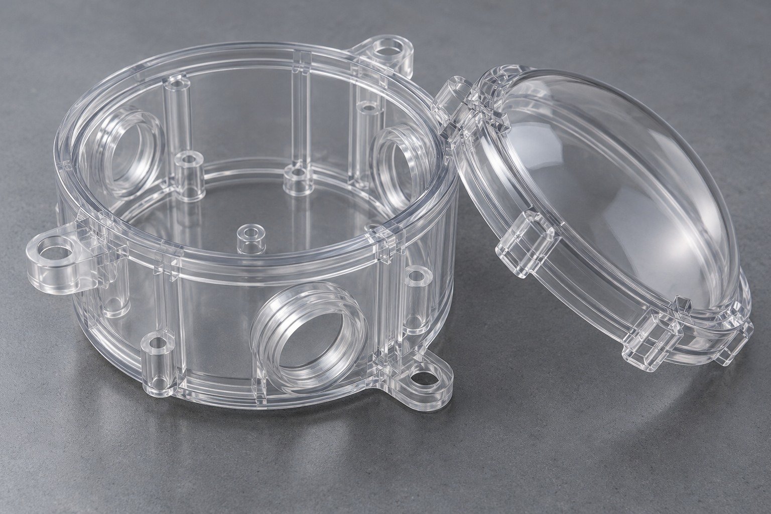 Polycarbonate PC rounded junction housing — illustrative generated component concept