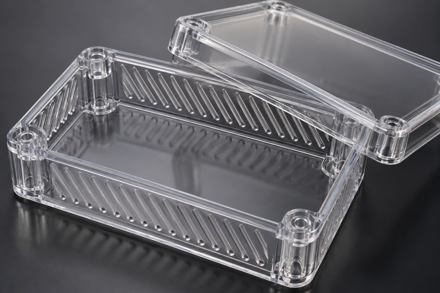 Polycarbonate PC shallow snap cover housing — illustrative generated component concept