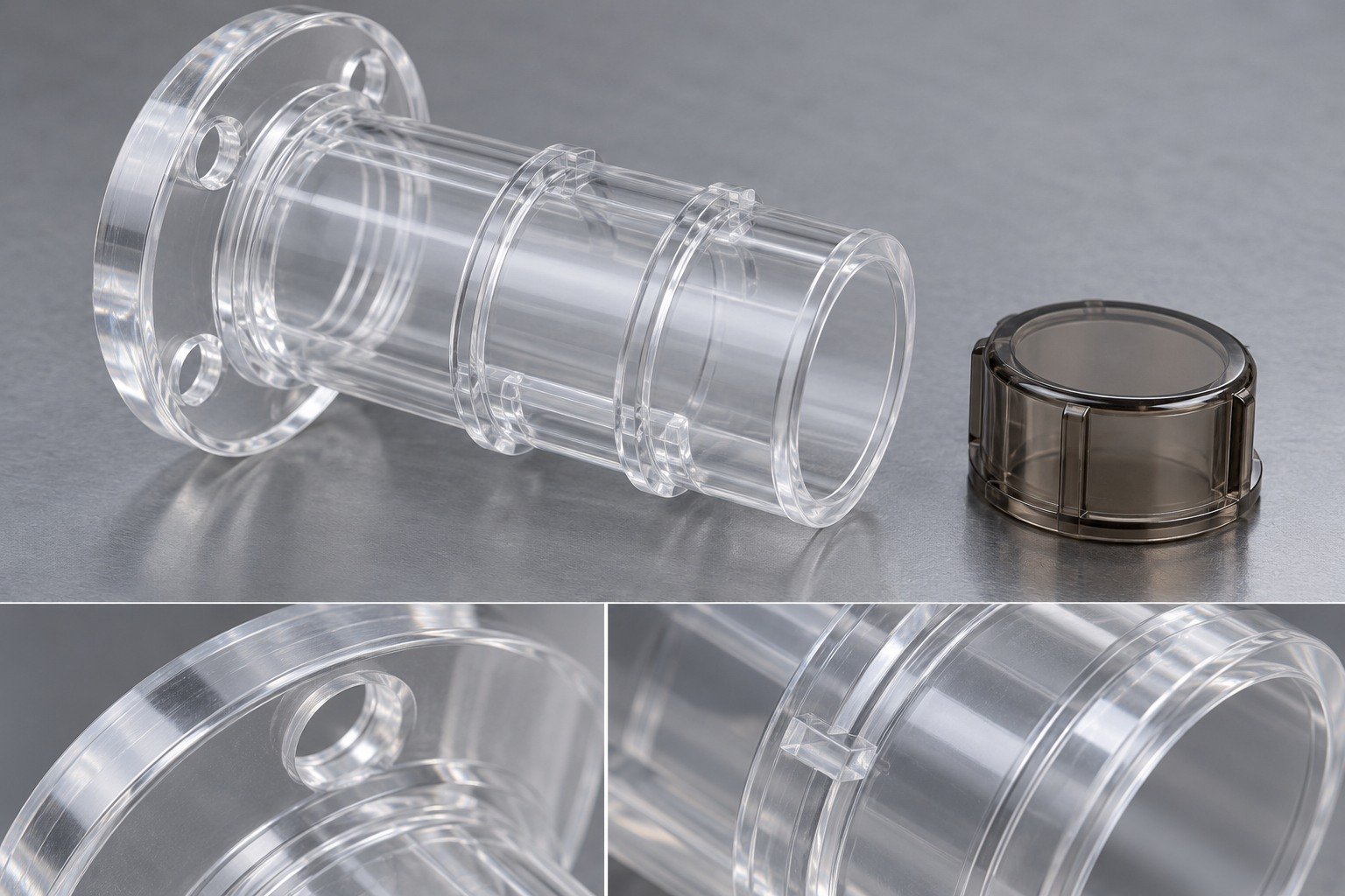 Polycarbonate PC stepped flanged sleeve — illustrative generated component concept