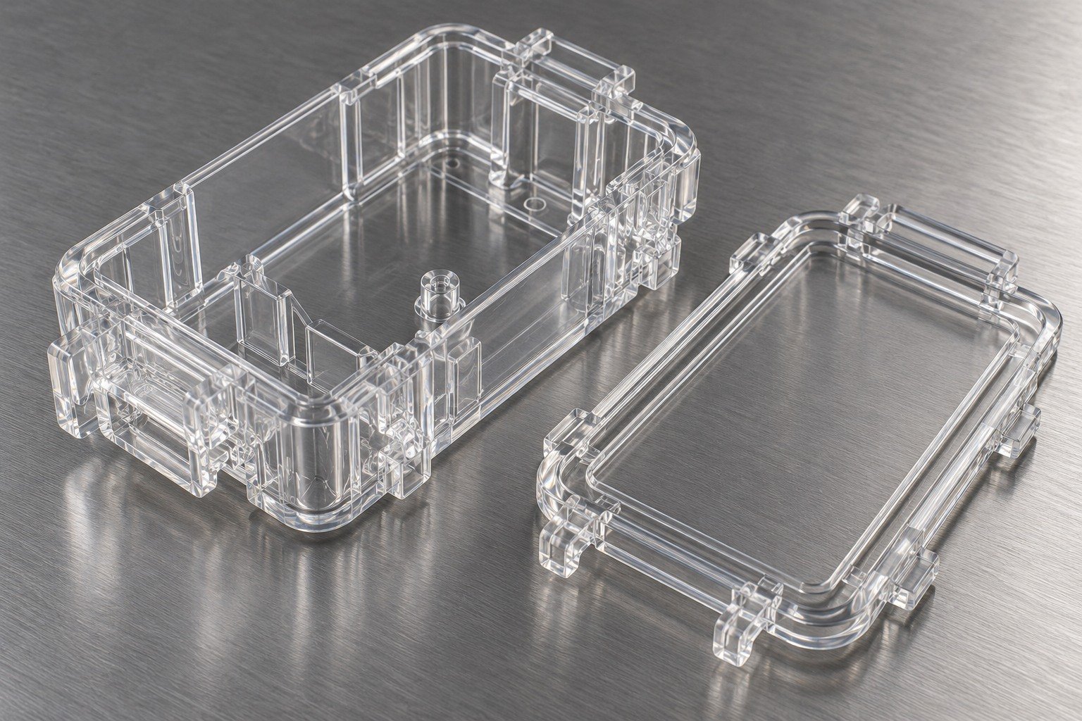 Polycarbonate PC thin wall connector cover — illustrative generated component concept