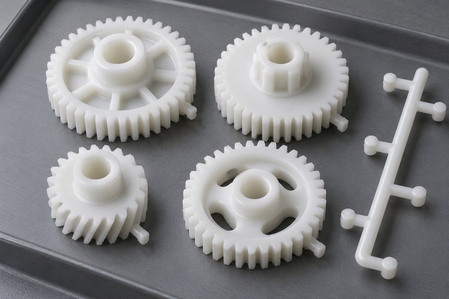 Natural acetal molded gear set — illustrative generated concept