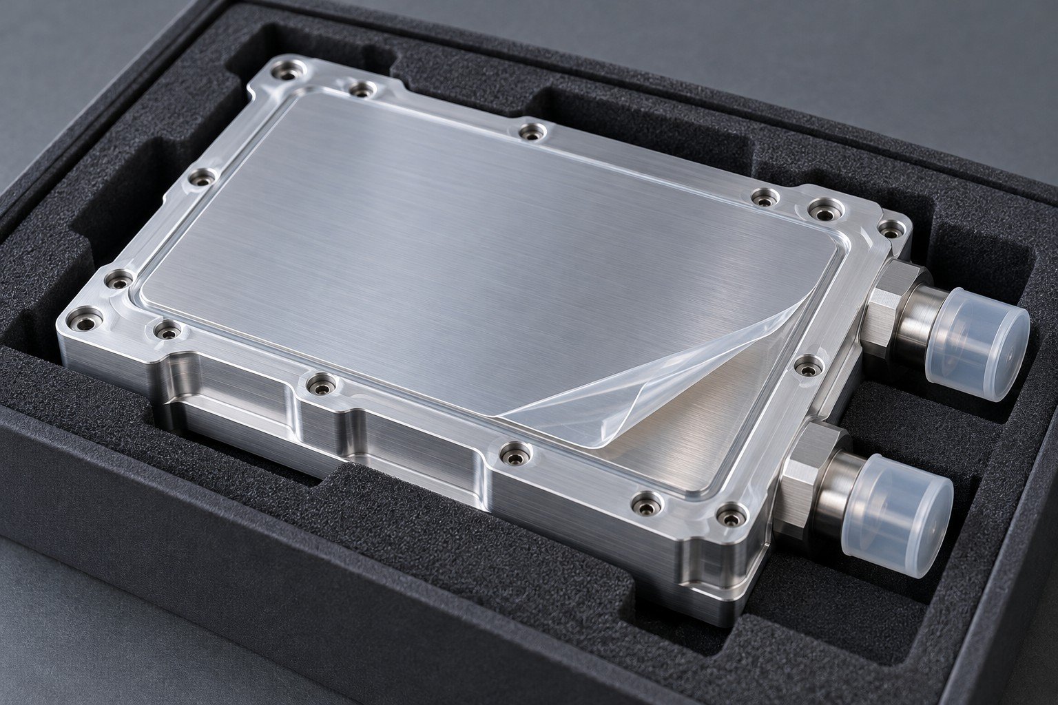 Illustrative protection and handling on an power module cooling component concept, not documentary company or customer photography