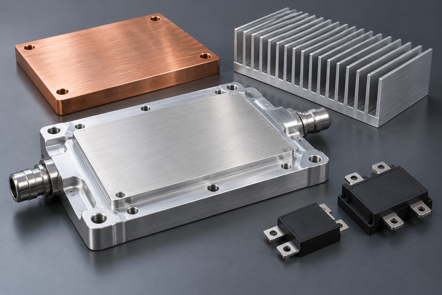 Illustrative power module cooling assembly concept, not a customer part