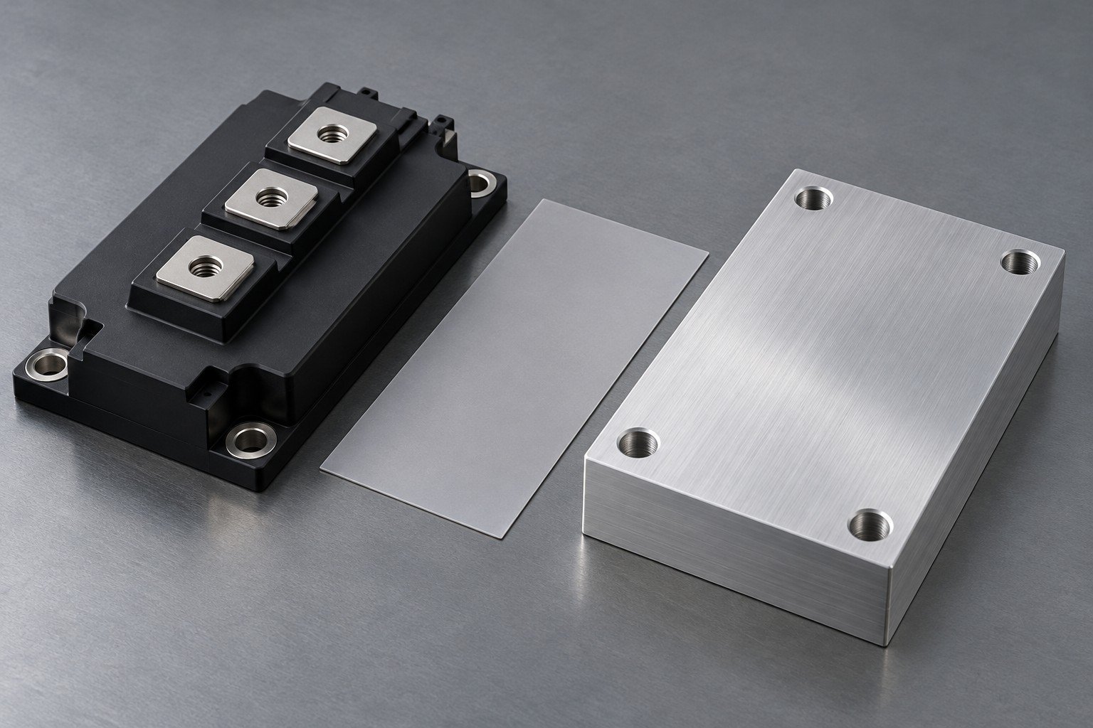 Illustrative tim and isolation boundary review for power module cooling components concept, not documentary company or customer photography