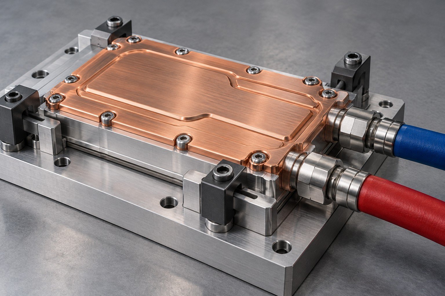 Illustrative fluid integrity and joining review for power module cooling components concept, not documentary company or customer photography